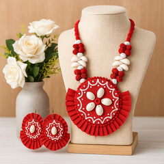 Festive Red Circular Shell Necklace Set