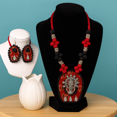 Red & Black Goddess Motif Pendant Necklace Set