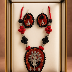 Red & Black Goddess Motif Pendant Necklace Set
