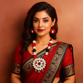 Red & Black Cowrie Shell Floral Pendant Necklace Set