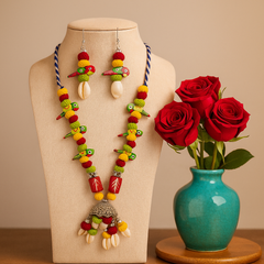 Multicolour Parrot Bead Cowrie Shell Necklace Set