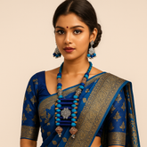 Blue & Brown Wool Bead Oxidized Pendant Necklace Set