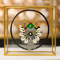 Black & Green Cowrie Shell Pendant Necklace Set