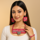 Ethnic Pink Fabric Jewellery Set with Bangles