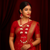 Red Cowrie Shell Round Pendant Necklace Set with Hindi Text