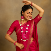Pink Cowrie Shell Pendant Necklace Set with Hindi Text