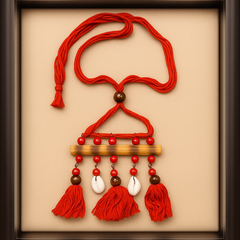 Red Tassel Cowrie Shell Bamboo Pendant Necklace with Erring