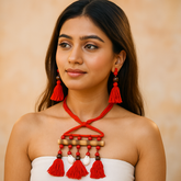 Red Tassel Cowrie Shell Bamboo Pendant Necklace with Erring