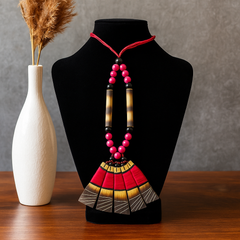 Pink & Black Beaded Fan Pendant Necklace