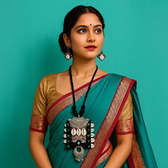 Black & Red Cowrie Shell Oxidized Pendant Necklace Set