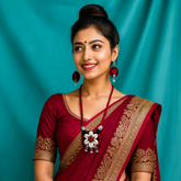 Red-Black Floral Shell Beaded Necklace Set