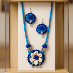 Blue Floral Shell Beaded Necklace Set
