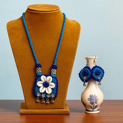 Blue Square Floral Shell Necklace Set