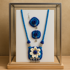 Blue Square Floral Shell Necklace Set