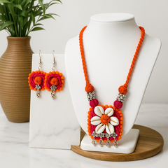 Orange & Pink Floral Shell Necklace Set