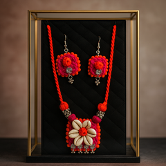Orange & Pink Floral Shell Necklace Set