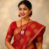 Black & Red Round Floral Shell Necklace Set