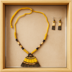 Yellow & Black Beaded Fan Pendant Necklace