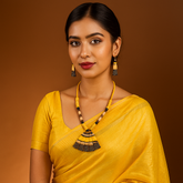 Yellow & Black Beaded Fan Pendant Necklace