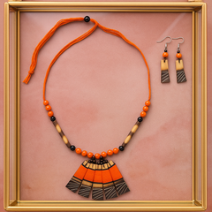 Orange & Black Beaded Fan Pendant Necklace