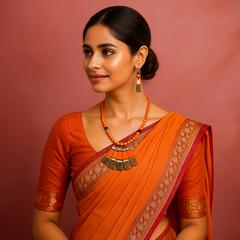 Orange & Black Beaded Fan Pendant Necklace