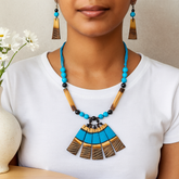 Blue & Black Beaded Fan Pendant Necklace