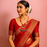 Red & Black Beaded Fan Pendant Necklace