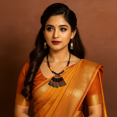 Black & Red Beaded Fan Pendant Necklace with Erring