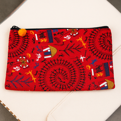 Handmade Tribal Print Multipurpose Pouch (Red)