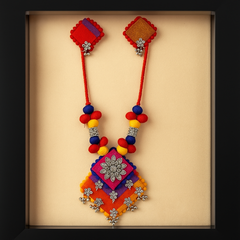 Multicolor Fabric Necklace Set with Floral Oxidized Charm