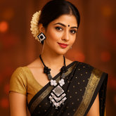 Black & White Handmade Thread Necklace Set with Square Pendant