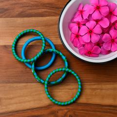 Royal Blue & Green Thread Bangle Set with Golden Detailing