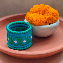 Royal Blue & Green Thread Bangle Set with Golden Detailing