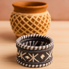 Elegant Grey & White Silk Thread Bangle Set with Mirror Work
