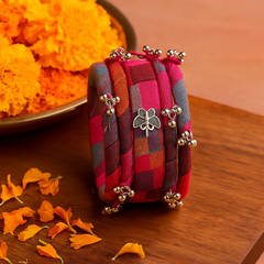 Multicolor Fabric Kada with Silver Beads & Elephant Charm