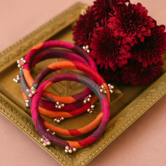 Multicolor Fabric Kada with Silver Beads & Elephant Charm