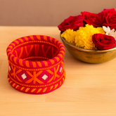 Pink & Orange Silk Thread Kada Set with Mirror Work