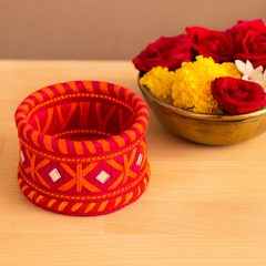 Pink & Orange Silk Thread Kada Set with Mirror Work