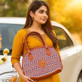 Maroon Handcrafted Tote Bag with Ethnic Print