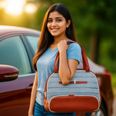 Stylish Grey Handloom Tote Bag with Faux Leather