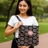 Black & Maroon Block Print Sling Bag with Round Patch