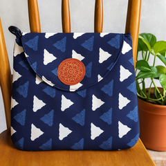 Indigo Triangle Print Sling Bag with Terracotta Patch