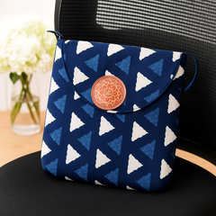 Indigo Triangle Print Sling Bag with Terracotta Patch