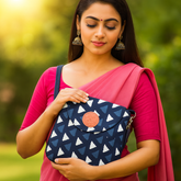 Indigo Triangle Print Sling Bag with Terracotta Patch