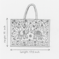 Pink Elephant Block Print Canvas Bag