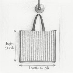 Green Striped Jute Tote Bag with Artistic Face Design