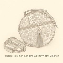 Boho Chic Round Sling Bag – Multicolor Patch & Tassels