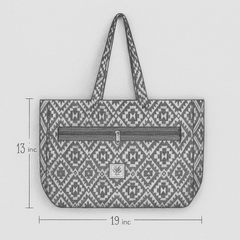 Black and White Aztec Pattern Handbag with Golden Zip Detail