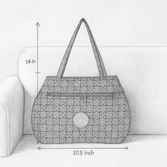 Black Jhola Bag with Geometric White Pattern and Red Patch