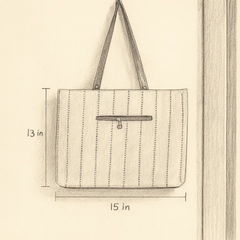 Handcrafted Beige Tote Bag with Maroon Stripes and Front Zip Pocket